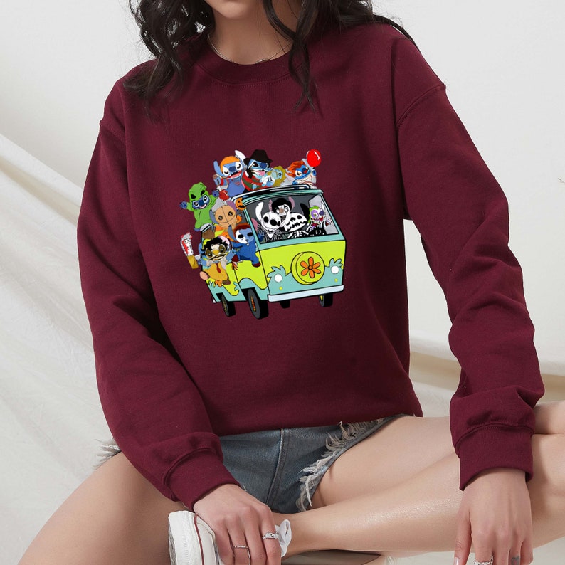 Sudadera de Stitch para Halloween, sudadera con capucha de Stitch con personajes de películas de terror, sudadera con Stitch Get In Loser, sudadera de fiesta de Halloween imagen 5