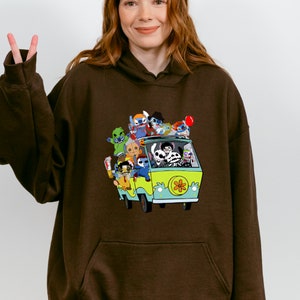 Sudadera de Stitch para Halloween, sudadera con capucha de Stitch con personajes de películas de terror, sudadera con Stitch Get In Loser, sudadera de fiesta de Halloween imagen 4