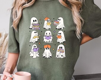 Comfort Colors® Bookish Ghost Shirt, Book Reader Halloween Gift, Book Ghosts T-shirt, Halloween Shirt, Book Ghosts T-shirt