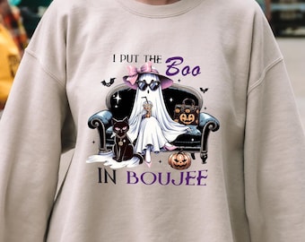 I Put The Boo In Boujee Girly Halloween Sweatshirt, Girly Halloween Gift Hoodie, Cute Ghost Shirt, Fancy Ghost Sweatshirt, Boo Halloween Tee