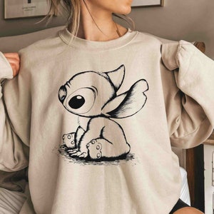 Disney Stitch Sketch Portrait Sweatshirt, Cute Lilo and Stitch Hoodie, Disney Matching Shirt, Disneyland Family Sweatshirt, Disney World Tee