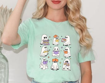Camiseta de fantasma de libros, regalo de Halloween para lectores de libros, camiseta de fantasmas de libros, camiseta de Halloween, camiseta de fantasmas de libros, regalo de lectores de libros para Halloween