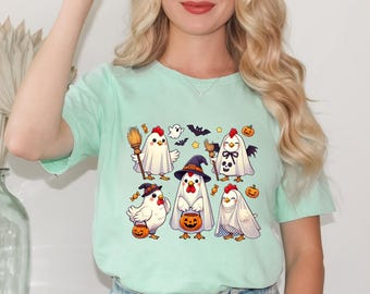 Halloween Chicken Shirt, Halloween Chicken T-Shirt, Chicken Ghost Shirt, Funny Chicken Shirt, Ghost Chickens Tee, Fall Chicken Shirt