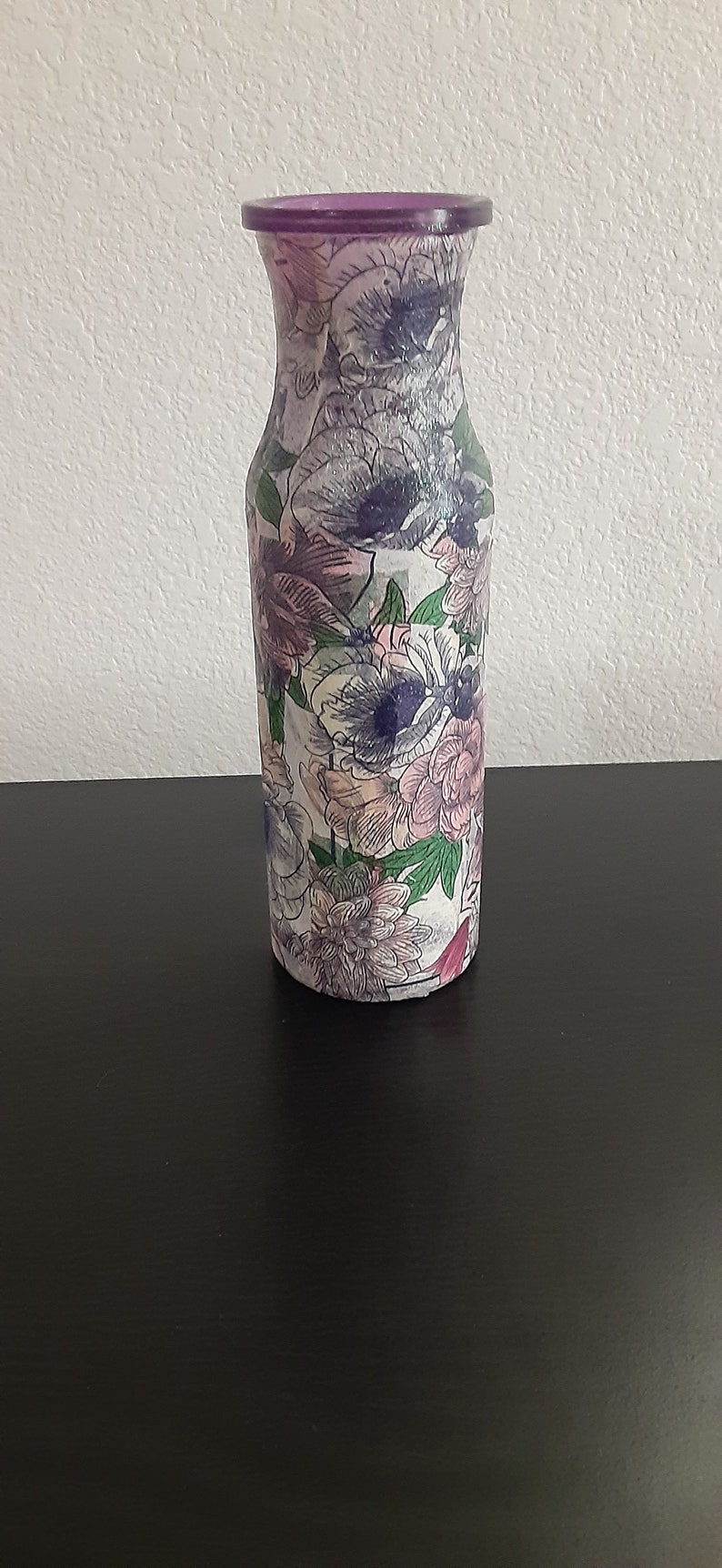 Flower Decoupage Vase Home Decor Etsy