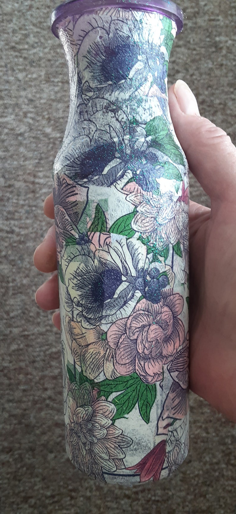 Flower Decoupage Vase Home Decor Etsy