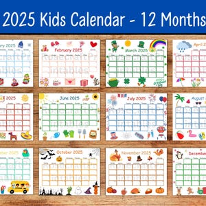 2025 Calendar Printable, Calendar Bundle, Kids Calendar 2025, Wall Calendar, Editable Calendar, Kids Monthly Planner, Homeschool Calendar
