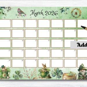 BEWERKBARE kalender maart 2026, afdrukbare kalender, 2026 maart, wandkalender, schoolkalender, schoolplanner, downloadbaar, vakantieplanner