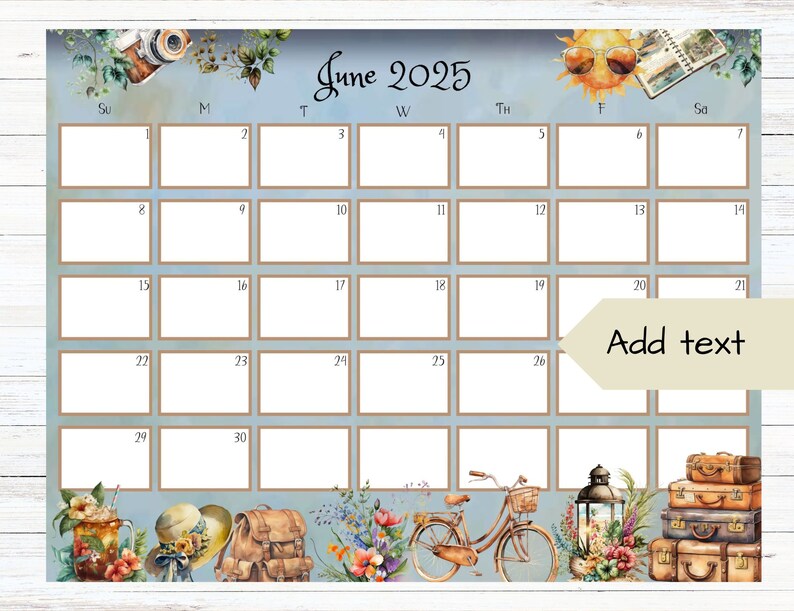 EDITABLE June 2025 Calendar, Beach Calendar, Whimsical Calendar