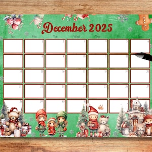 EDITABLE December 2025 Calendar, Christmas Calendar, Printable Monthly Calendar, School Planner, Vacation Planner, School Calendar, Digital