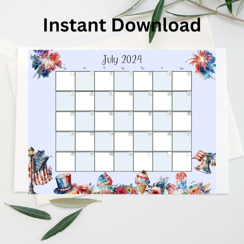 EDITABLE July 2024 Calendar 4th of July Calendar Red White Etsy
