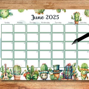Calendario Junio 2025 EDITABLE, Calendario Junio 2025, Calendario 2025, Calendario de Pared, Calendario Imprimible, Planificador, Planificador Escolar, Calendario Escolar
