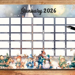 EDITIERBARER Januar 2026 Kalender, Schulkalender, Druckbarer Kalender, 2026 Januar, Wandkalender, Schulplaner, Urlaubsplaner, Digital