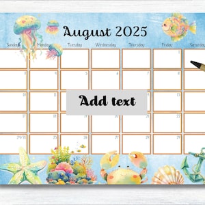 EDITABLE, August 2025 Calendar, 2025 August Calendar, 2025 Calendar, Printable Calendar, Wall Calendar, Monthly Calendar, Digital Calendar