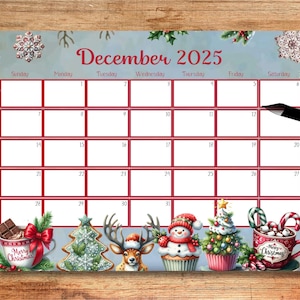 EDITABLE December 2025 Calendar, 2025 December, Printable Monthly Calendar, School Calendar, School Planner, Vacation Planner, Wall Calendar