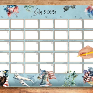 Editable July 2025 Calendar, Whimsical Calendar, 2025 July, 2025 Calendar, Printable Monthly Calendar, Wall Calendar, Vacation Planner