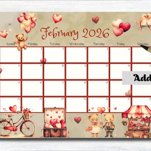 Calendario de febrero de 2026 (editable), Calendario 2026, Calendario imprimible, Planificador escolar, Calendario de pared, Febrero de 2026, Calendario descargable