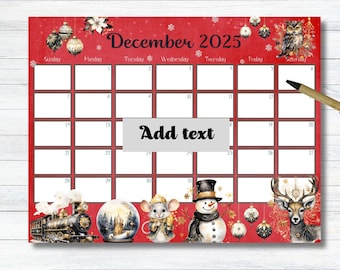 EDITABLE, December 2025 Calendar, Winter Calendar, Fun Calendar, Wall Calendar, Party, 2024 December, Printable Calendar, Digital, Fillable