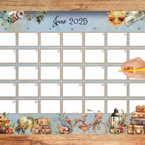 EDITABLE June 2025 Calendar, Beach Calendar, Whimsical Calendar, Watercolor Calendar, Printable Monthly Calendar, School Calendar, Planner