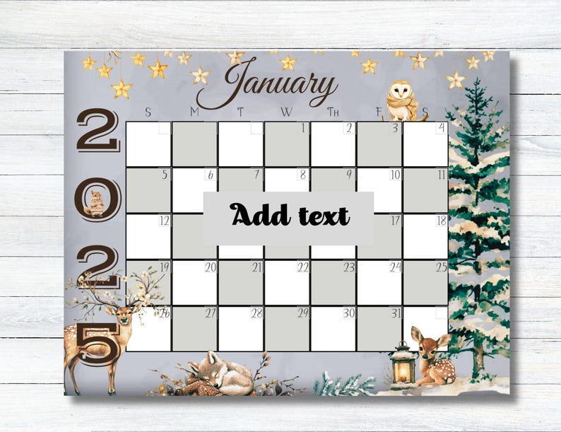 EDITABLE January 2025 Calendar, 2025 January Calendar, Printable