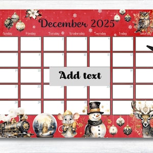 EDITABLE, December 2025 Calendar, Winter Calendar, Fun Calendar, Wall Calender, 2024 December, Printable Calendar, Digital, 2025 December