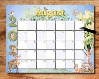EDITABLE, August 2026 Calendar, 2026 August Calendar, 2026 Calendar, Printable Calendar, Wall Calendar, Monthly Calendar, Digital Calendar