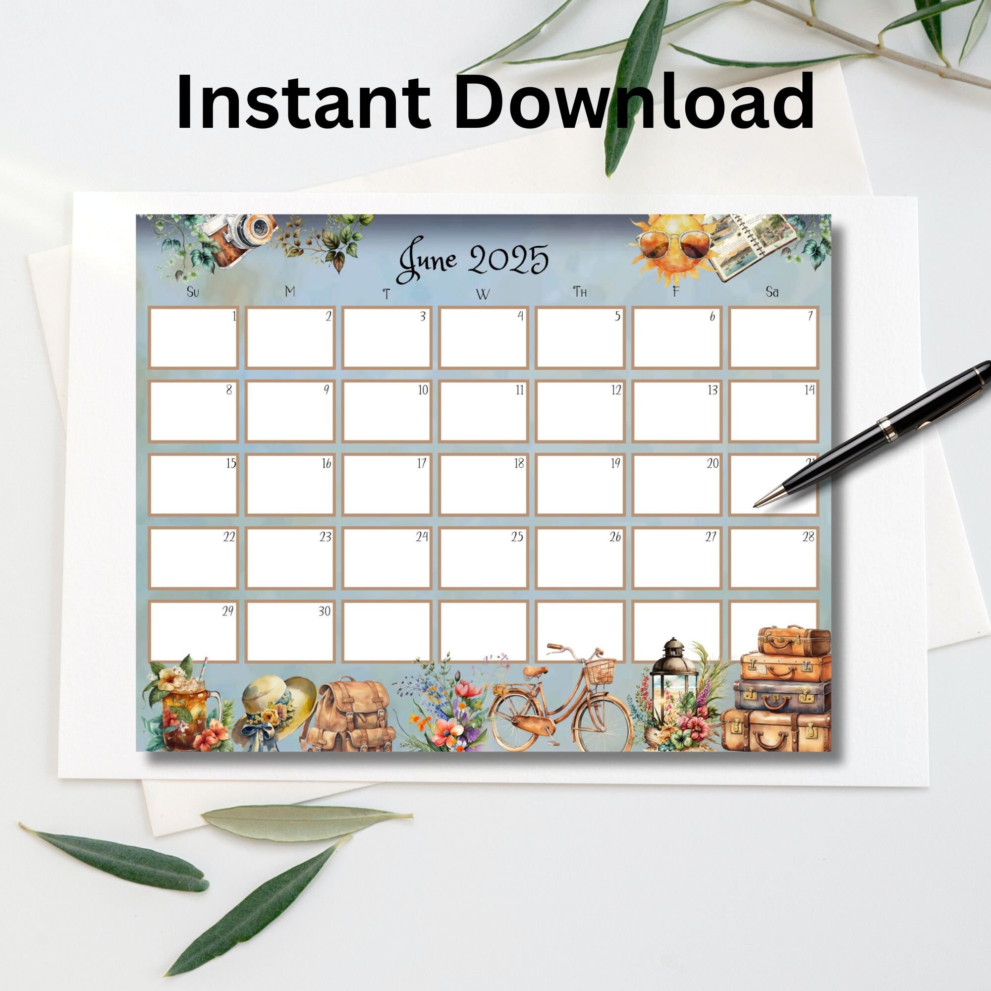 EDITABLE June 2025 Calendar, Beach Calendar, Whimsical Calendar