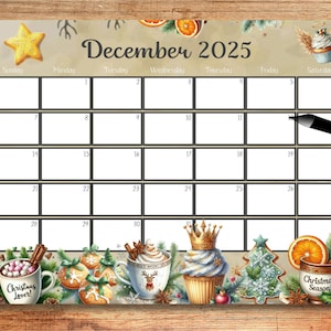 REDIGERBAR december 2025 kalender, månadskalender, planerare, digital kalender, väggkalender, december 2025, utskrivbar kalender, ifyllningsbar