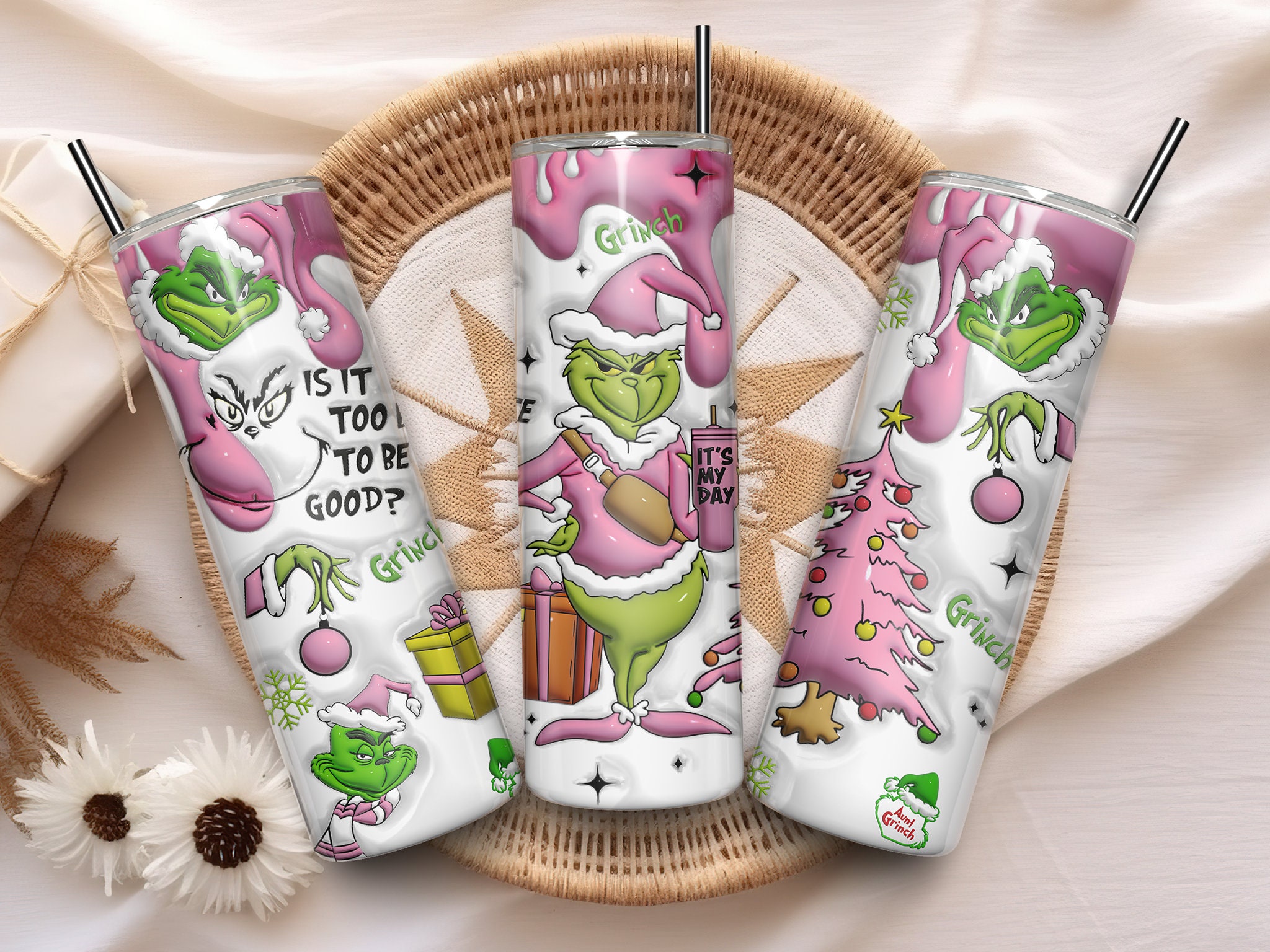3D Inflated Pink Christmas 20 Oz Skinny Tumbler Png, Christmas Tumbler ...