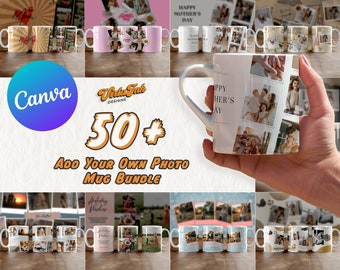 フォトマグカップテンプレートバンドル：50種類以上のコラージュデザイン、Canvaで編集可能（デジタルダウンロード）