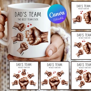 Envoltorio de taza personalizado con forma de puño de papá, plantilla de taza de 11 oz y 15 oz del equipo de papá, el mejor papá del mundo PNG, diseño de sublimación de taza del Día del Padre editable de Canva