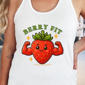 Funny Strawberry Racerback Tank Top: Women&#39;s Gym Fitness Apparel