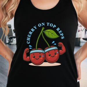 Funny Cherry Racerback Tank Top: Women&#39;s Workout Gym Shirt
