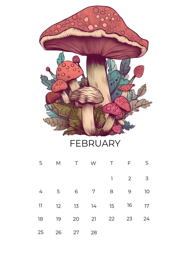 Digital 2024 Mushroom Calendar Download, Printable Cottagecore 2024