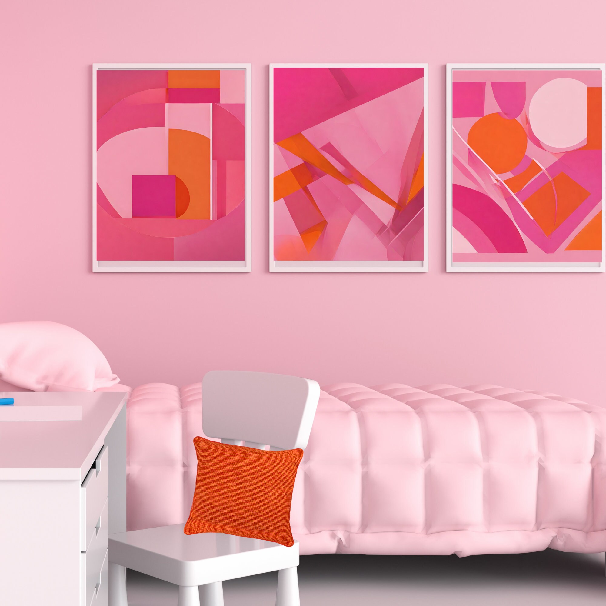 Printable Pink and Orange Wall Art SVG, Digital Contemporary Wall Art