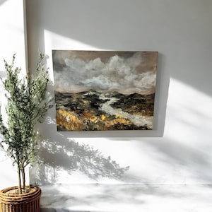 Original Hand-Painted, Signed Moody Mountain Landscape Painting on Stretched Canvas 16x20