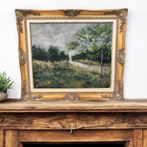 Original Hand-Painted, Signed Moody Landscape Painting in Ornate, Gold Vintage Frame 26x30