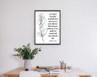For God so loved the world; John 3:16; Bible Verse Wall Art; Christian Home Decoration
