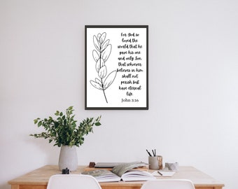 Dio ha tanto amato il mondo; Giovanni 3:16; Quadro con versetto biblico; Decorazione cristiana per la casa