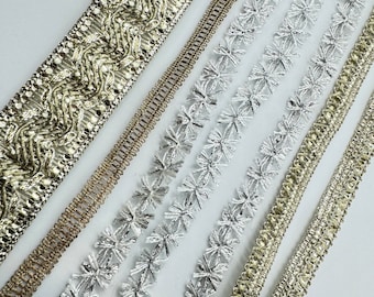 Indian Metallic Gold and Silver Lace Trim For Embellishment Border For Crafting, Sewing And Cloth Accessories.