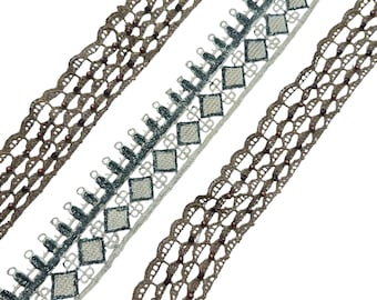 GPO Lace Trim With Rhinestones and Beads For Embellishment Border For Crafting, Sewing And Cloth Accessories. DIY Craft Accessory