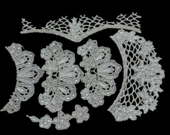 Embroidered Cut Work Lace Trim With Rhinestones, Junk Journal, Slow Stitching, Scrapbooking Trim