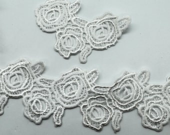 Milky White Rose Flower Silk and Acrylic Soft Lace Trim, DIY Craft Supply, Slow Stitch Scrapbooking Trim