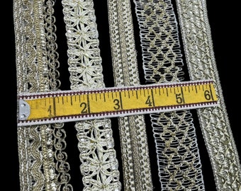 Indian Metallic Gold Woven Floral Fringe Lace Trim For Embellishment Border For Crafting, Sewing And Cloth Accessories.