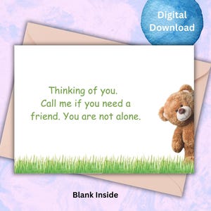Carte mignonne de sympathie d'ours | Je pense à vous | Vous n'êtes pas seul | Soutien en cas de deuil et d'amitié