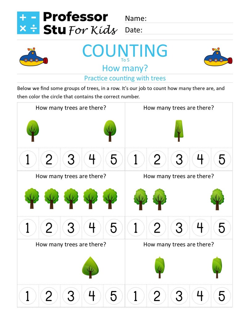 Counting Worksheet for Kindergarten - Counting to 5 - (set 2 ...