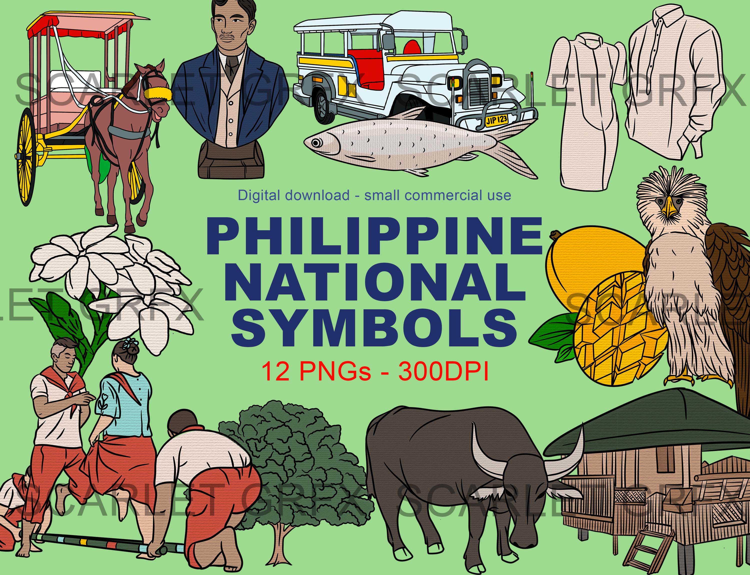 Philippine National Symbols Clipart PNG | Digital Download | Filipino Culture Illustrations | Philippines Heritage Graphics | Pinoy Icons