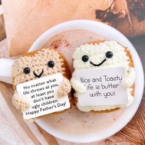 Crochet Toast Emotional Support Father&#39;s Day Gift, Customized Positive Crochet Foodie, Funny Small Gift, Desk Decor, Office Decor