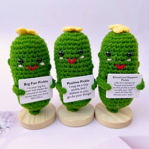 Emotional Support Pickle,Positive Pickle,Big Fan Pickle,Handmade Crochet Pickles With Yellow Flowers On Their Heads,Crochet Sour Cucumber