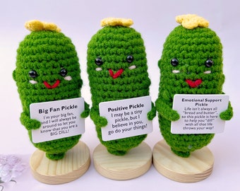 Emotional Support Pickle,Positive Pickle,Big Fan Pickle,Handmade Crochet Pickles With Yellow Flowers On Their Heads,Crochet Sour Cucumber