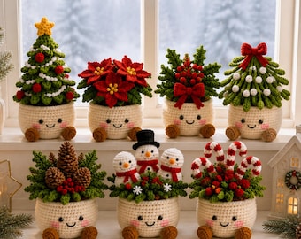 Handmade Crochet Christmas Potted Plant , Cute Amigurumi Christmas Decor, Winter Tabletop Ornament, Holiday Gift,Crochet Snowman / Xmas Tree